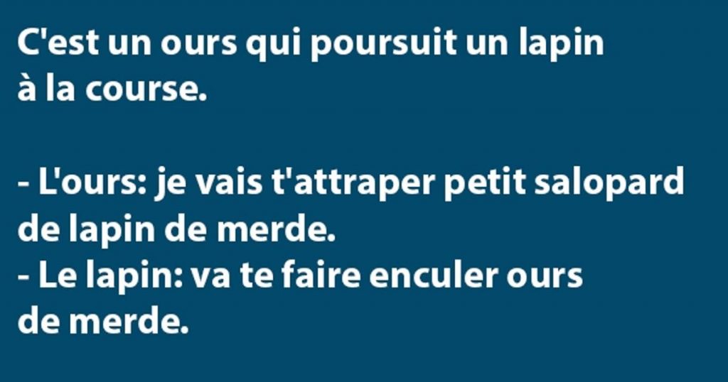 C’est un ours qui poursuit un lapin à la course…