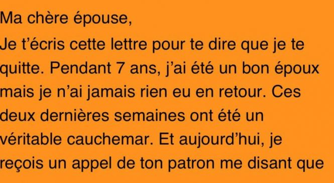 Il lui écrit une lettre demandant le divorce. La réponse de sa femme va le laisser en état de choc.