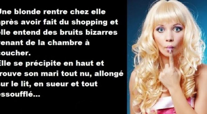 Une blonde rentre chez elle après avoir fait du magasinage et elle entend des bruits bizarres…