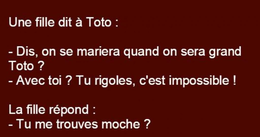 Une fille dit a Toto : – Dis, on se mariera quand on sera grand Toto ?
