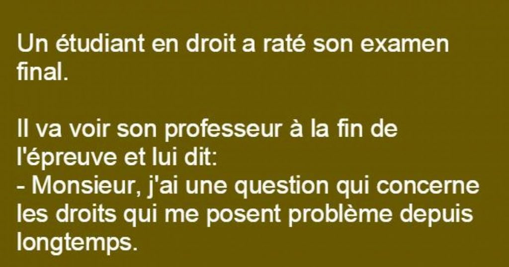 Un étudiant en droit a loupé son examen. II va voir son professeur à la fin de l’épreuve et lui dit…