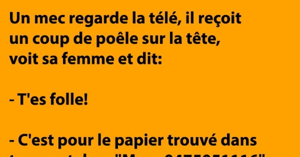 Un gars matte la télé tranquille reçoit un coup de poêle sur la tête, voit sa femme et dit…