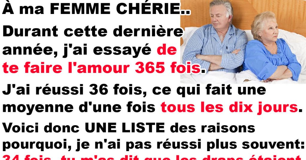 Il se plaint qu’il ne fait pas régulièrement l’amour,mais la réponse de sa compagne est pire!