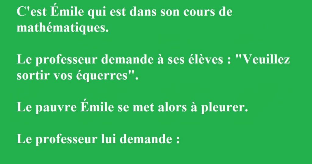 Un jeune garçon est anéanti, car il a perdu ses équerres. Mais attendez de savoir la raison pour laquelle il pleure…