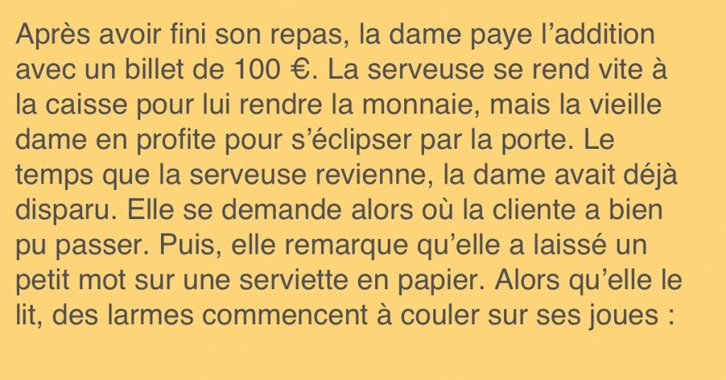 Ce que la serveuse trouve sur la table la fait fondre en larmes. Vous devez lire son histoire!