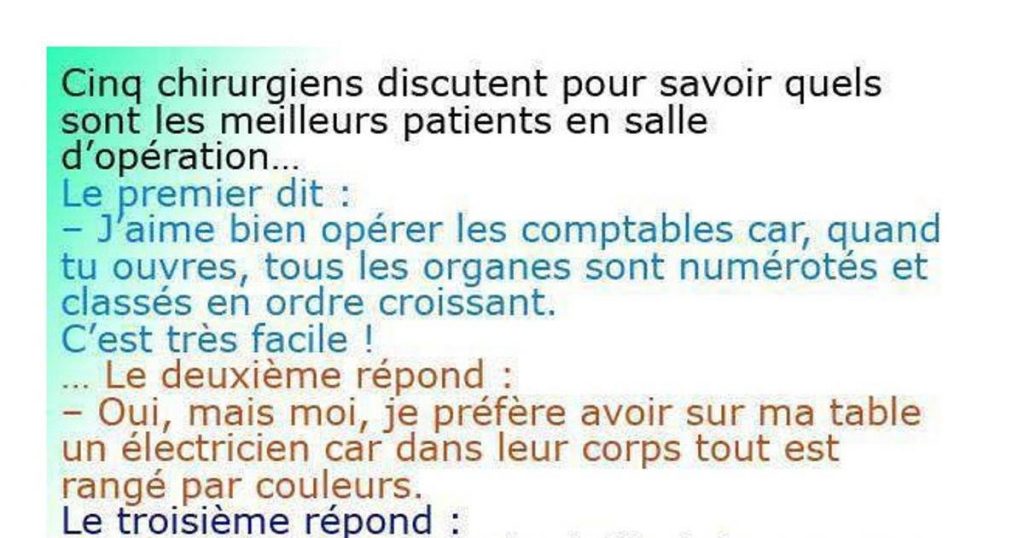Ce sont cinq chirurgiens qui discutent…