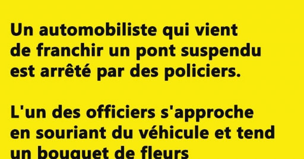 Un automobiliste qui vient de franchir un pont suspendu est arrêté par des policiers.