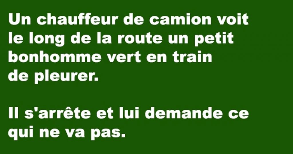 Un chauffeur de camion voit le long de la route un petit bonhomme vert en train de pleurer…