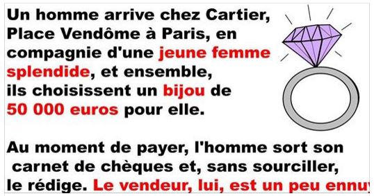 Un homme arrive chez Cartier, Place Vendôme à Paris, en compagnie d’une jeune femme splendide, et ensemble, ils