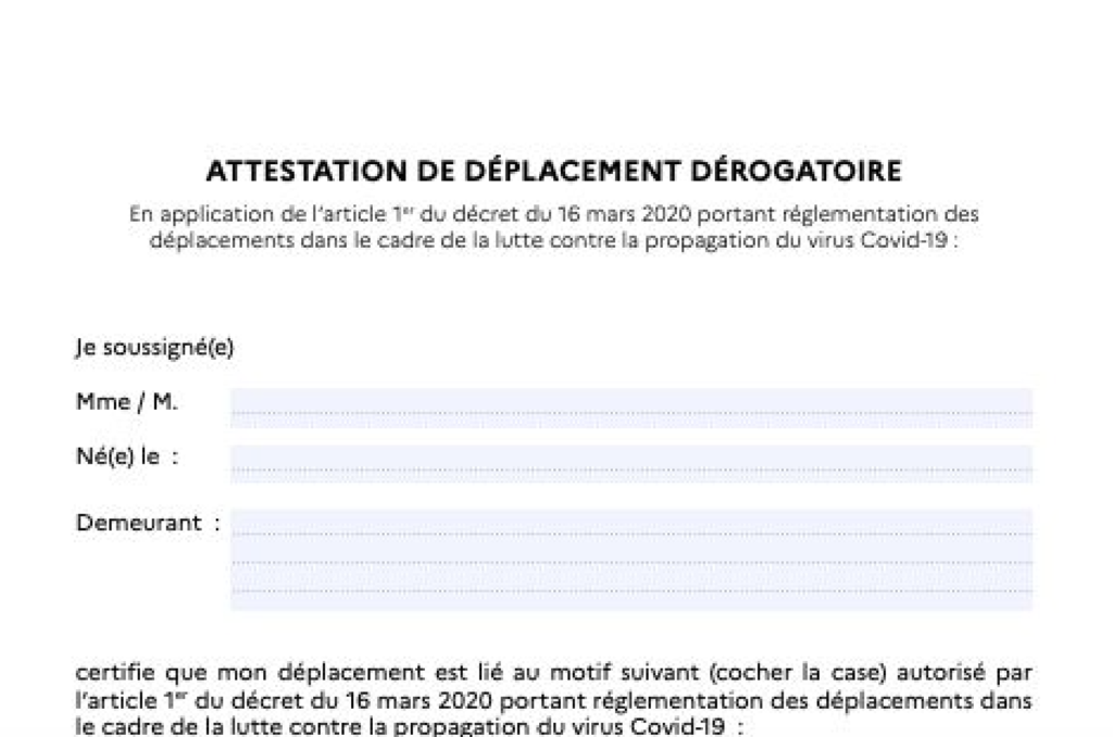 Attestation obligatoire pour se déplacer à télécharger – Covid19
